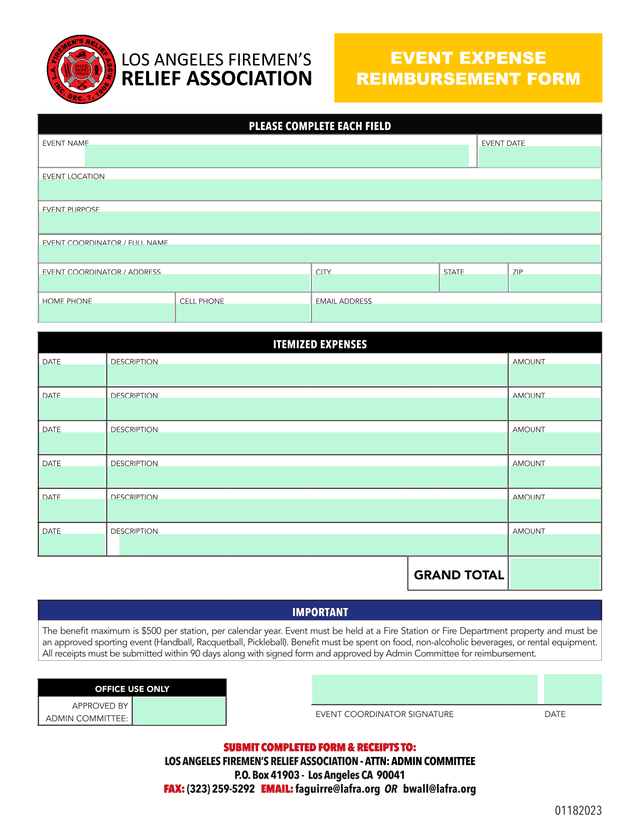 Event Expense Reimbursement Form screenshot