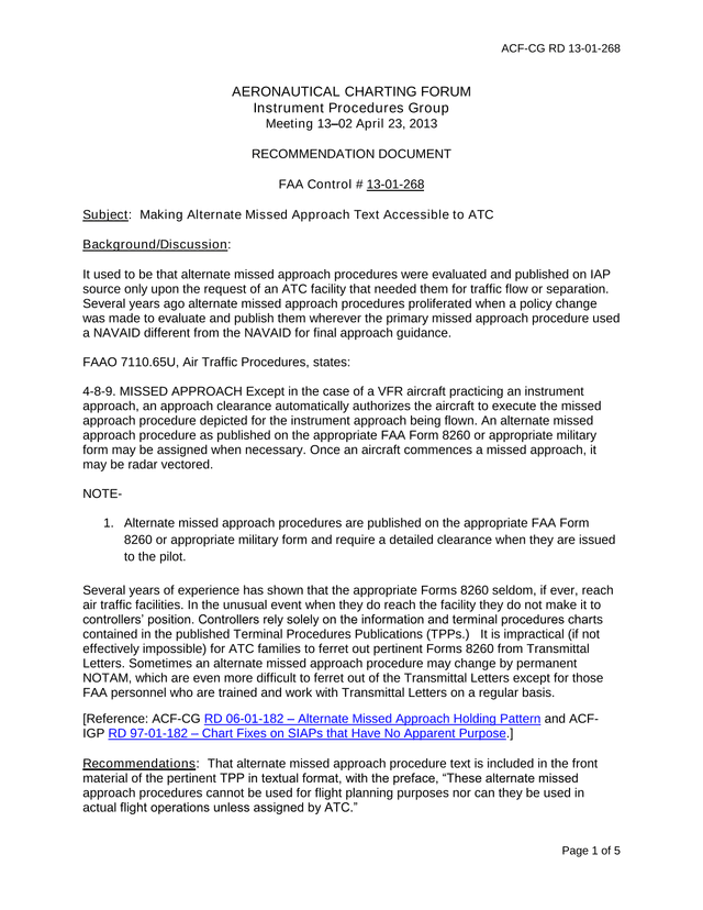 Aeronautical Charting Forum Recommendation Document screenshot
