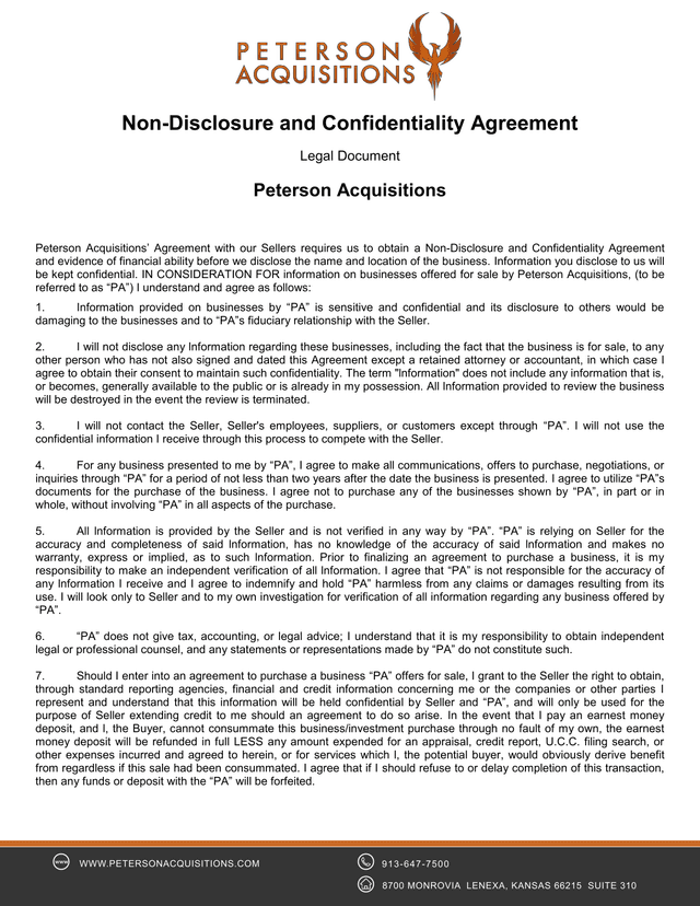 Non Disclosure And Confidentiality Agreement screenshot