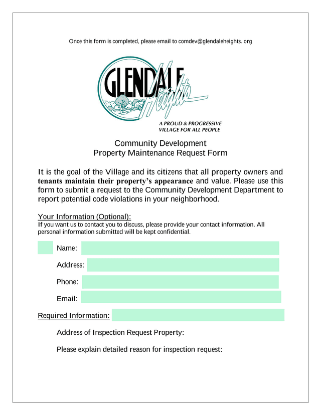 Property Maintenance Request Form screenshot