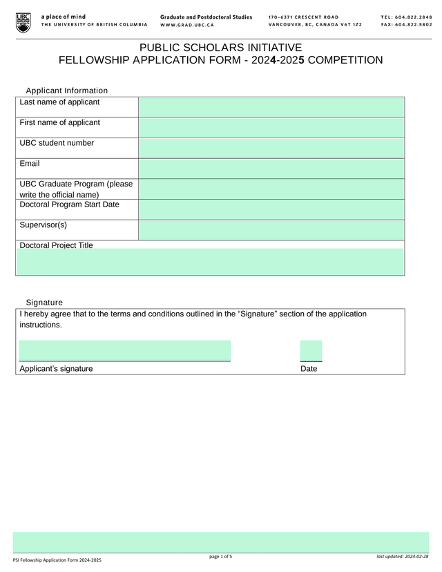 PUBLIC SCHOLARS INITIATIVE FELLOWSHIP APPLICATION FORM   2024 2025 COMPETITION screenshot
