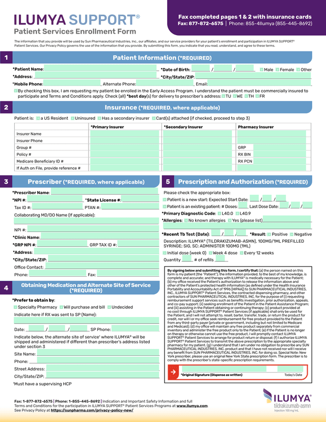ILUMYA SUPPORT Patient Services Program Form screenshot