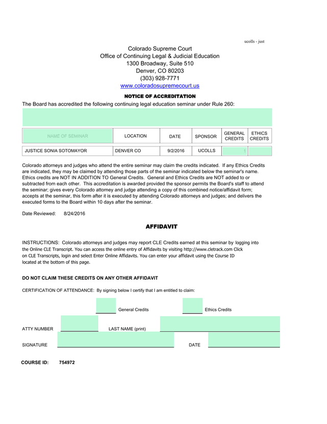 Notice Of Accreditation   Justice Sonia Sotomayor Seminar screenshot