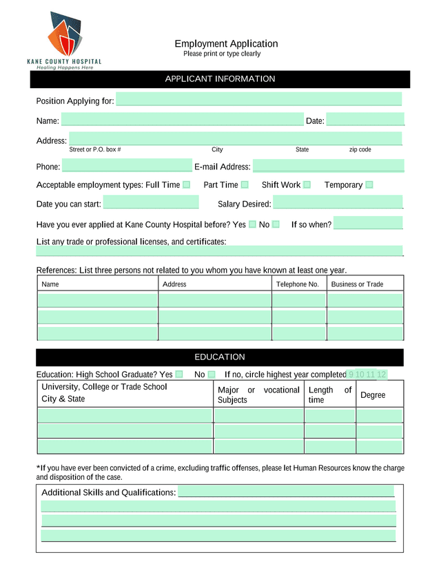 Employment Application screenshot