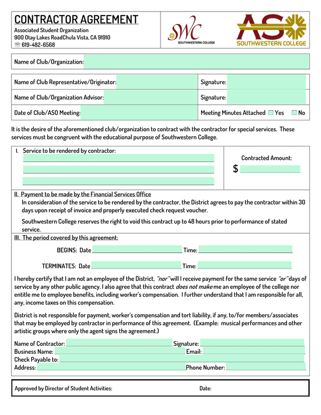 Contractor Agreement   Associated Student Organization screenshot