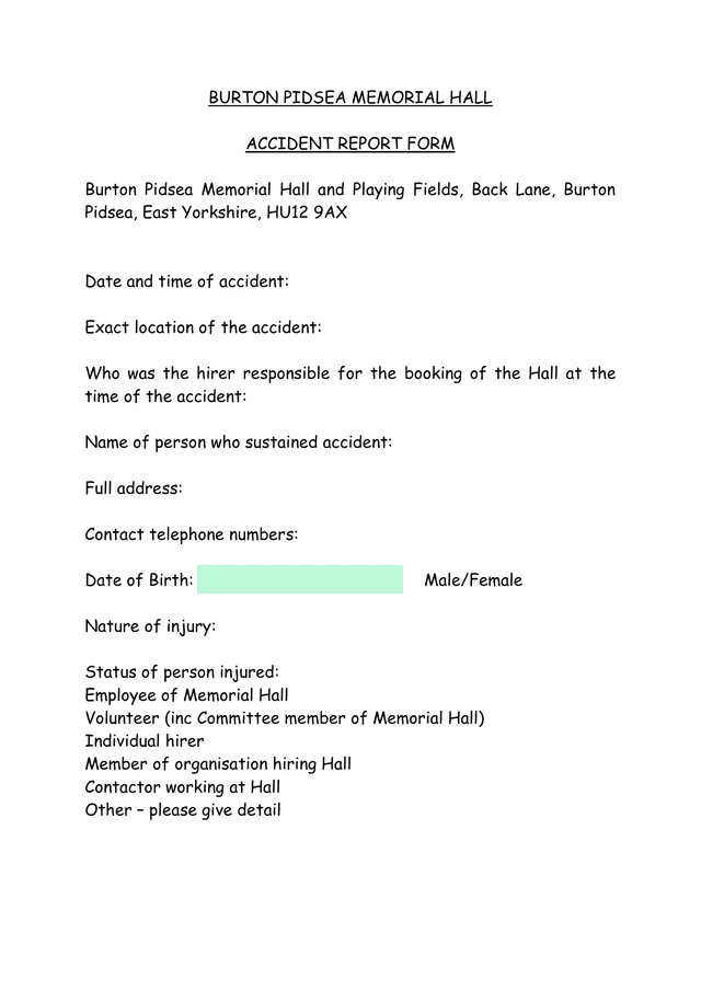 ACCIDENT REPORT FORM screenshot