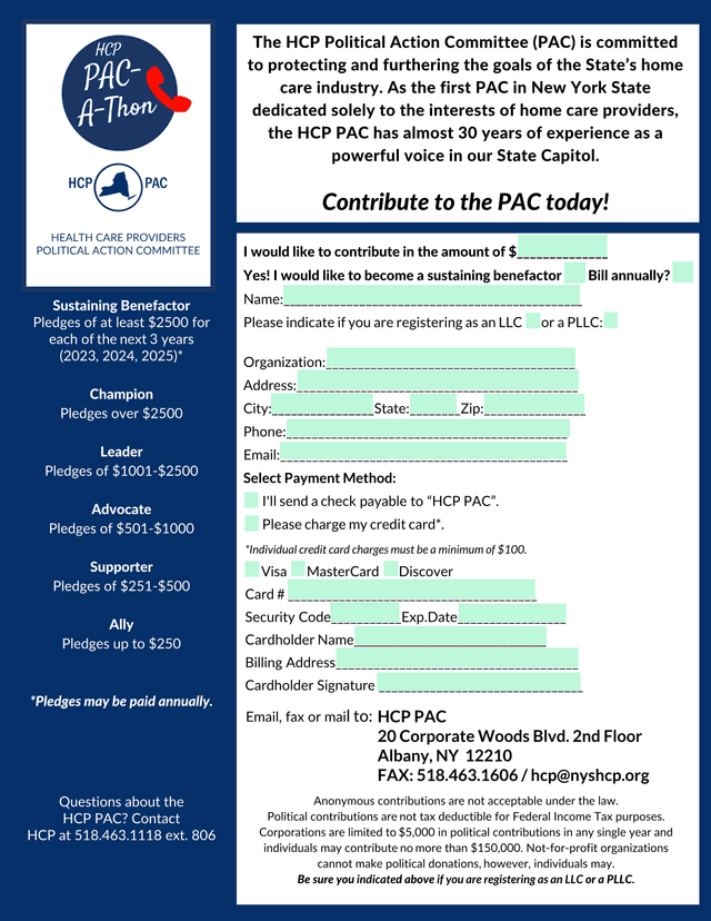 HCP Political Action Committee (PAC) Contribution Form screenshot