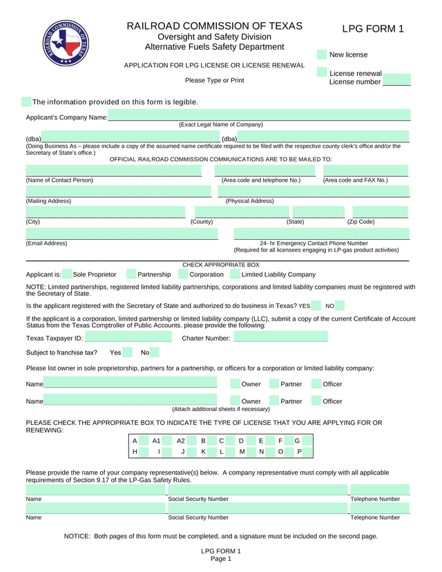 APPLICATION FOR LPG LICENSE OR LICENSE RENEWAL screenshot