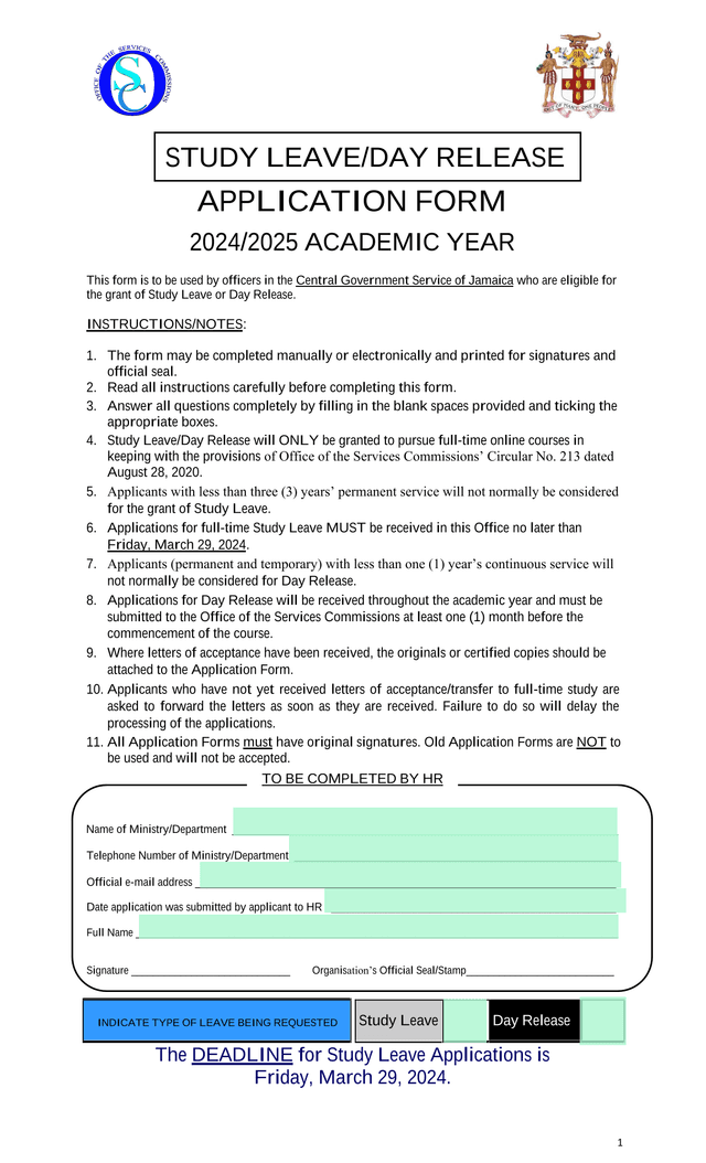 STUDY LEAVEDAY RELEASE APPLICATION FORM screenshot