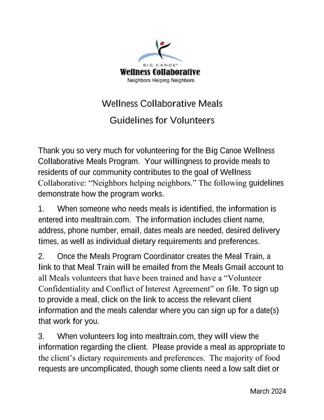 Wellness Collaborative Meals Guidelines For Volunteers screenshot