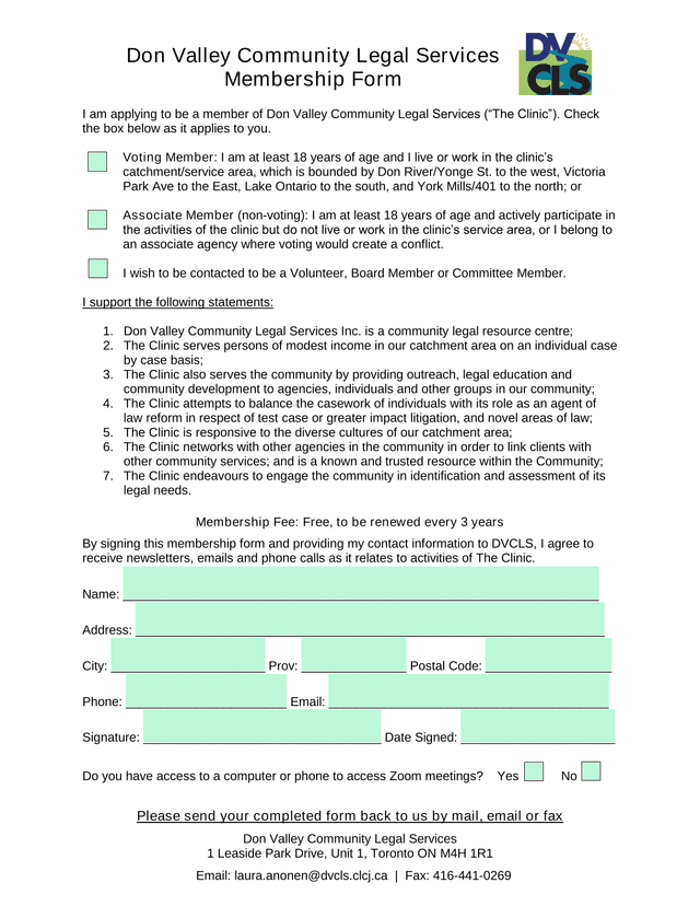Membership Form screenshot