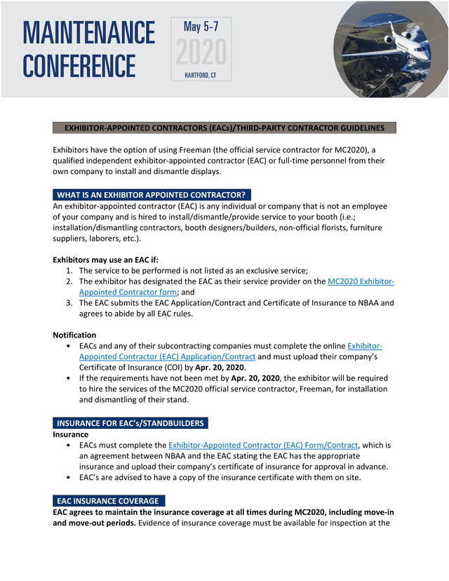 Exhibitor Appointed Contractors (EACs)Third Party Contractor Guidelines screenshot