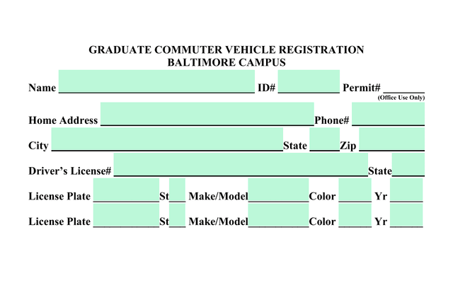 Graduate Commuter Vehicle Registration   Baltimore Campus screenshot