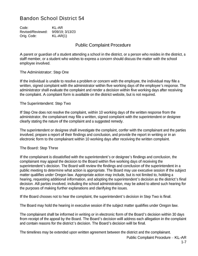 Public Complaint Procedure  KL AR screenshot