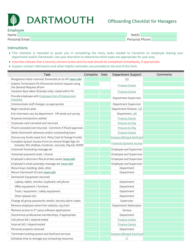 Offboarding Checklist For Managers screenshot