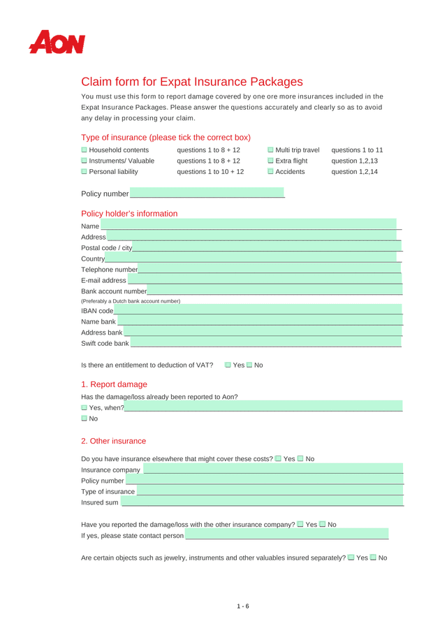 Claim Form For Expat Insurance Packages screenshot