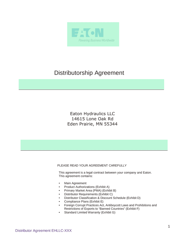 Distributorship Agreement EHLLC XXX screenshot