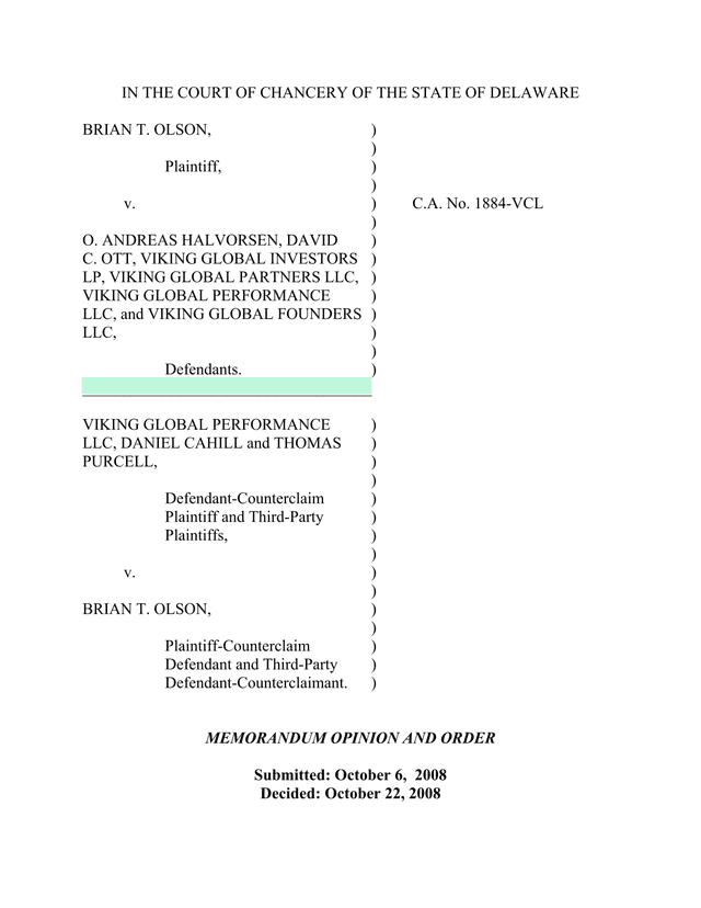 Olson V. Halvorsen Et Al. Court Of Chancery Case screenshot