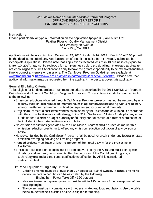 Carl Moyer Memorial Air Standards Attainment Program OFF ROAD REPOWERRETROFIT INSTRUCTIONS AND ELIGI screenshot