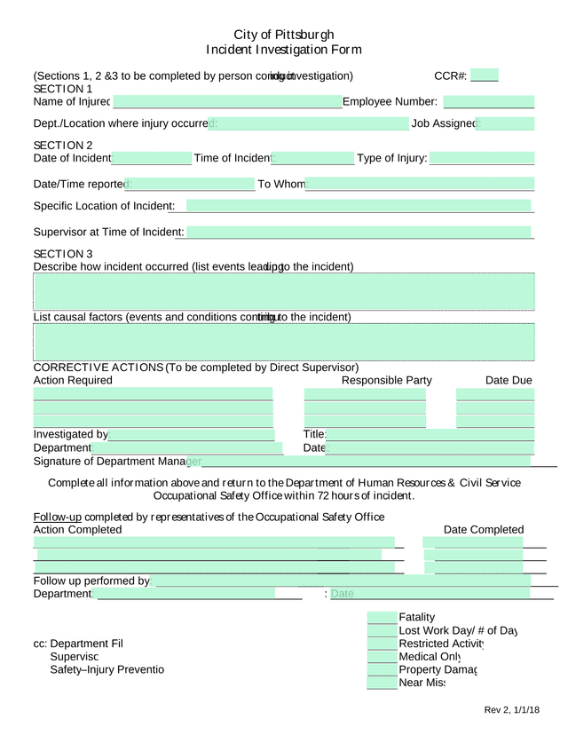 Incident Investigation Form screenshot