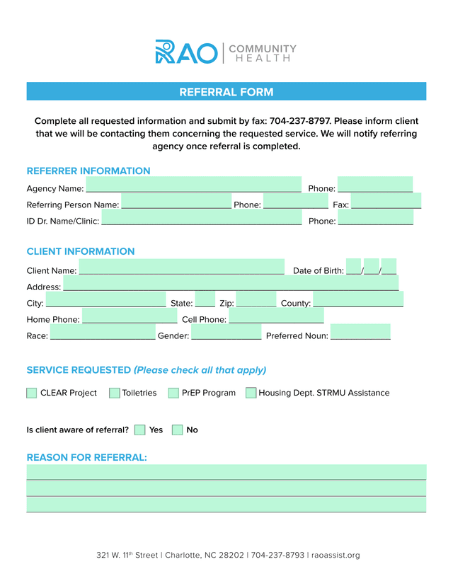 Community Health Referral Form screenshot