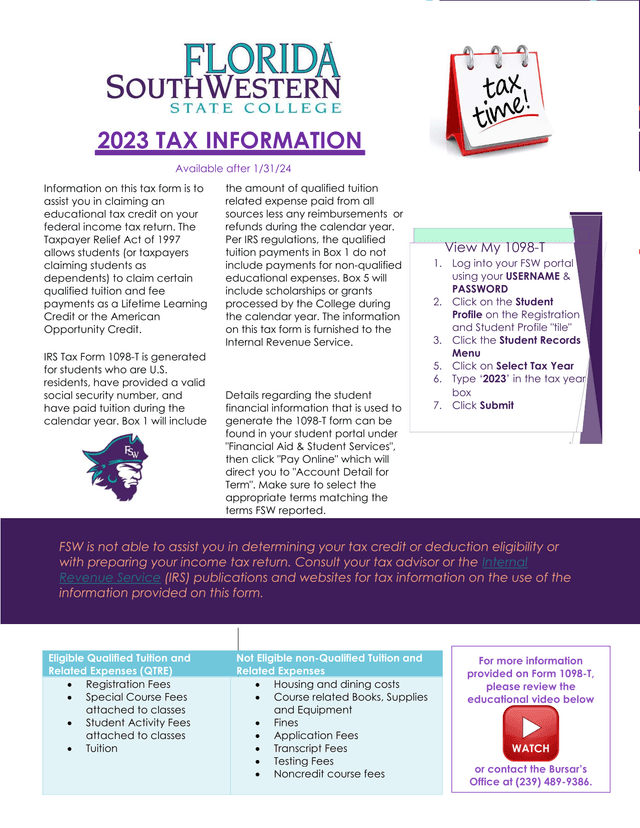 IRS Form 1098 T Tax Information screenshot