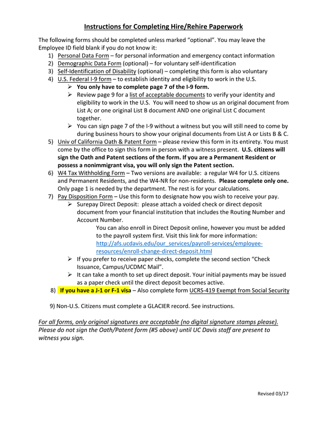 Instructions For Completing HireRehire Paperwork screenshot