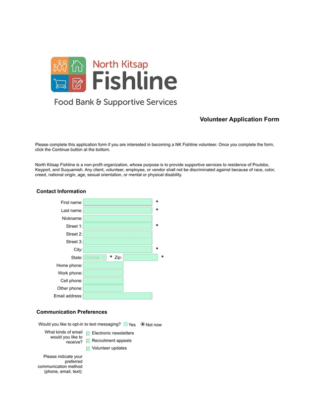Volunteer Application Form screenshot