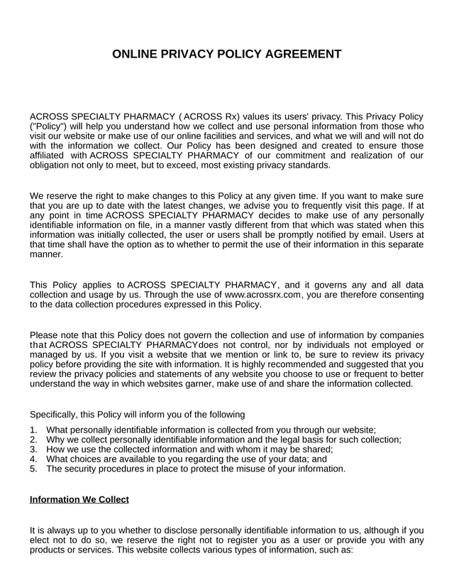 Online Privacy Policy Agreement screenshot