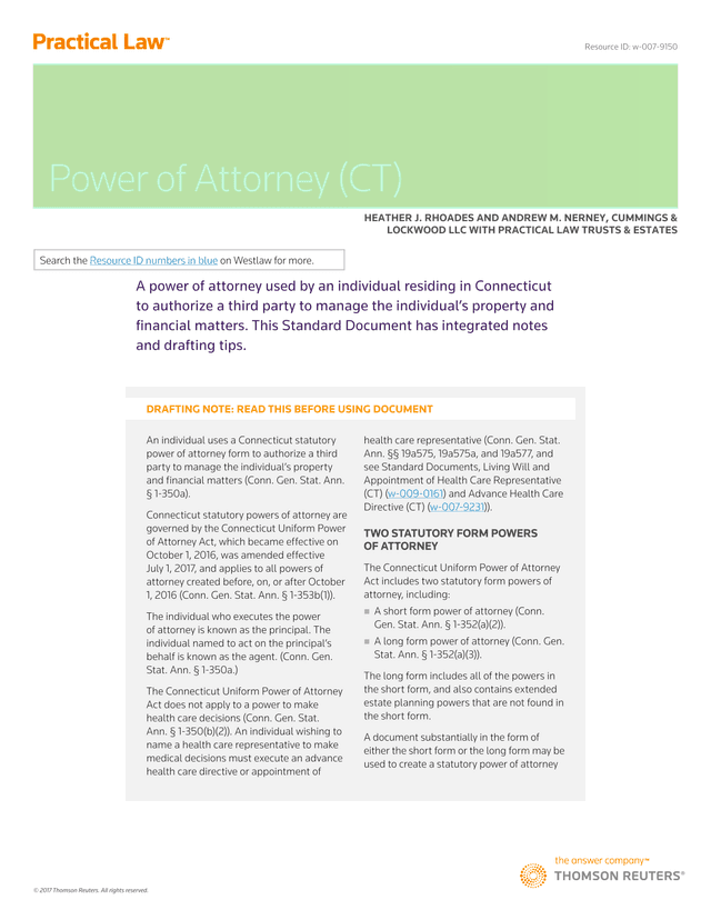 Connecticut Statutory Power Of Attorney screenshot