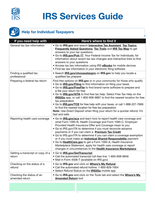 IRS Services Guide screenshot