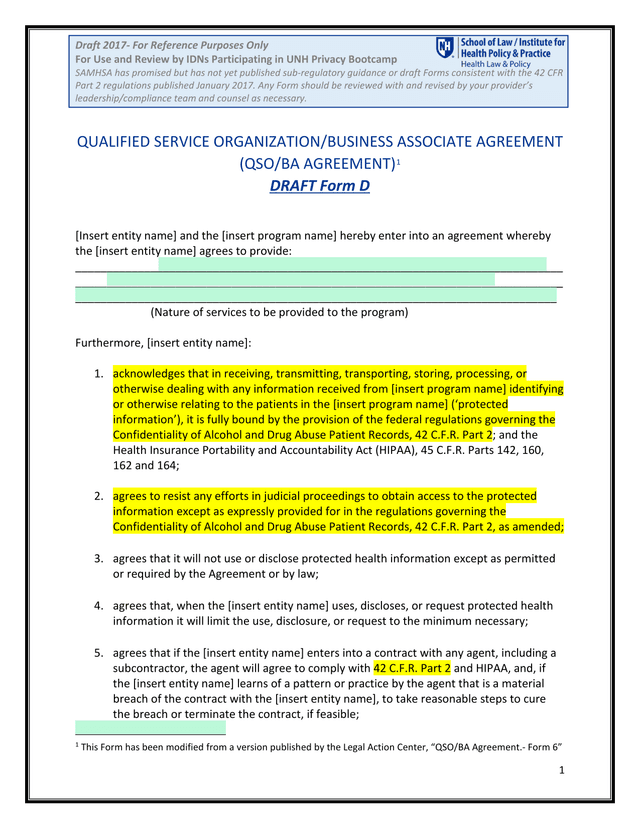 Qualified Service OrganizationBusiness Associate Agreement (QSOBA Agreement) screenshot
