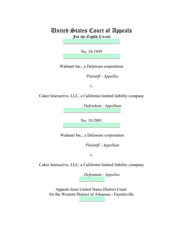 United States Court Of Appeals For The Eighth Circuit   Walmart Inc. V. Cuker Interactive, LLC screenshot