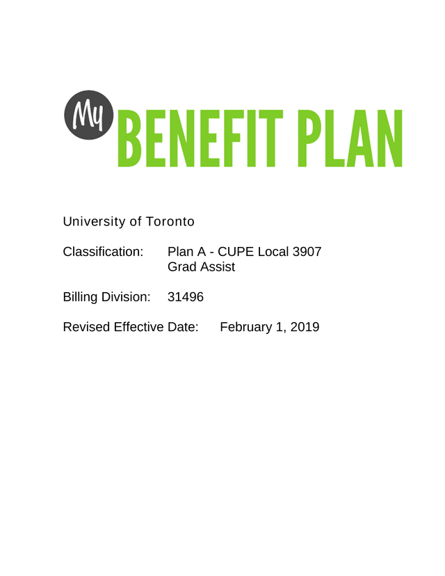 University Of Toronto Benefit Plan Booklet   CUPE Local 3907 Graduate Assistant screenshot
