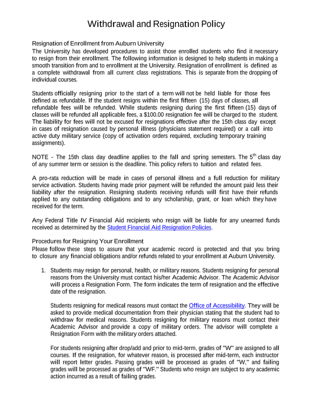 Withdrawal And Resignation Policy screenshot