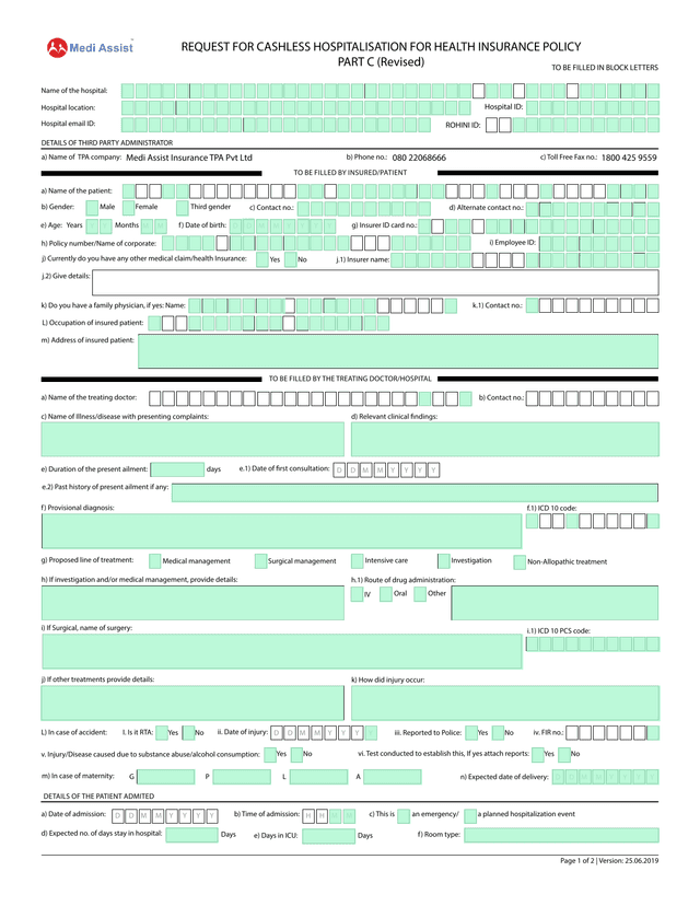 REQUEST FOR CASHLESS HOSPITALISATION FOR HEALTH INSURANCE POLICY PART C (Revised) screenshot
