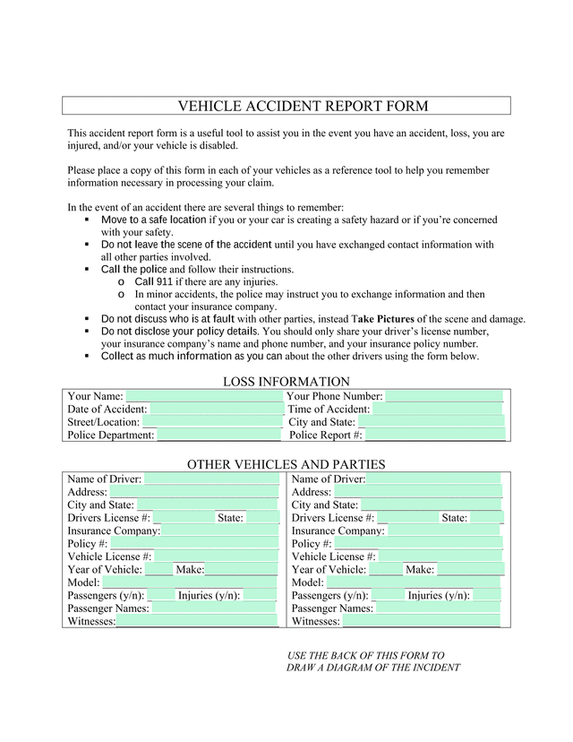 Vehicle Accident Report Form screenshot