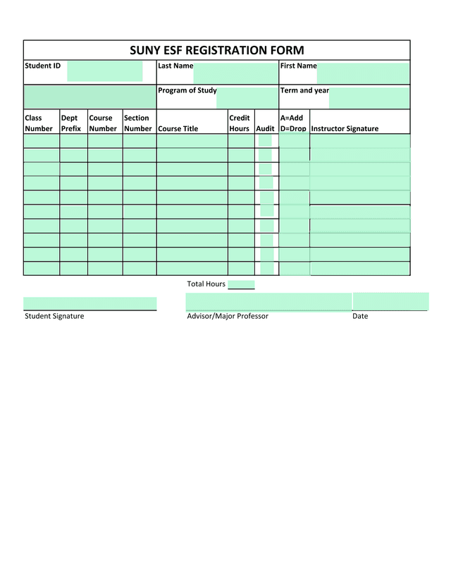 SUNY ESF Registration Form screenshot