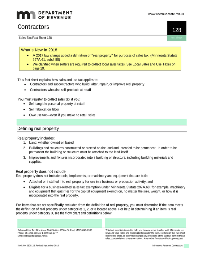 Sales Tax Fact Sheet 128 Contractors screenshot