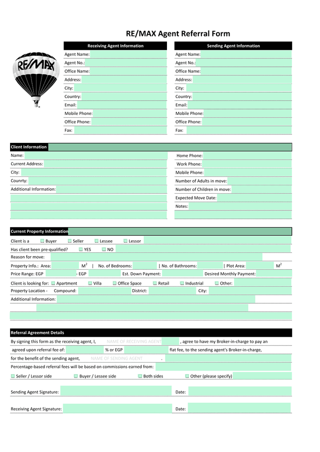 REMAX Agent Referral Form screenshot