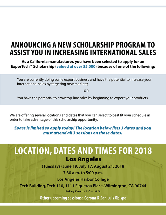 ExporTech Scholarship Program Application screenshot