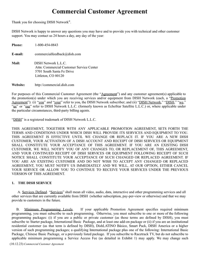 Commercial Customer Agreement screenshot
