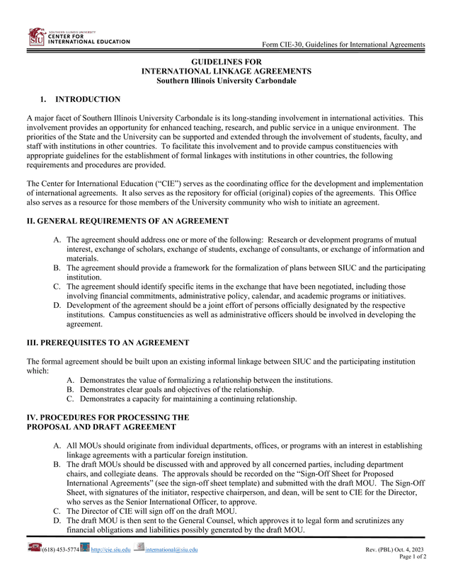 Form CIE 30, Guidelines For International Agreements screenshot