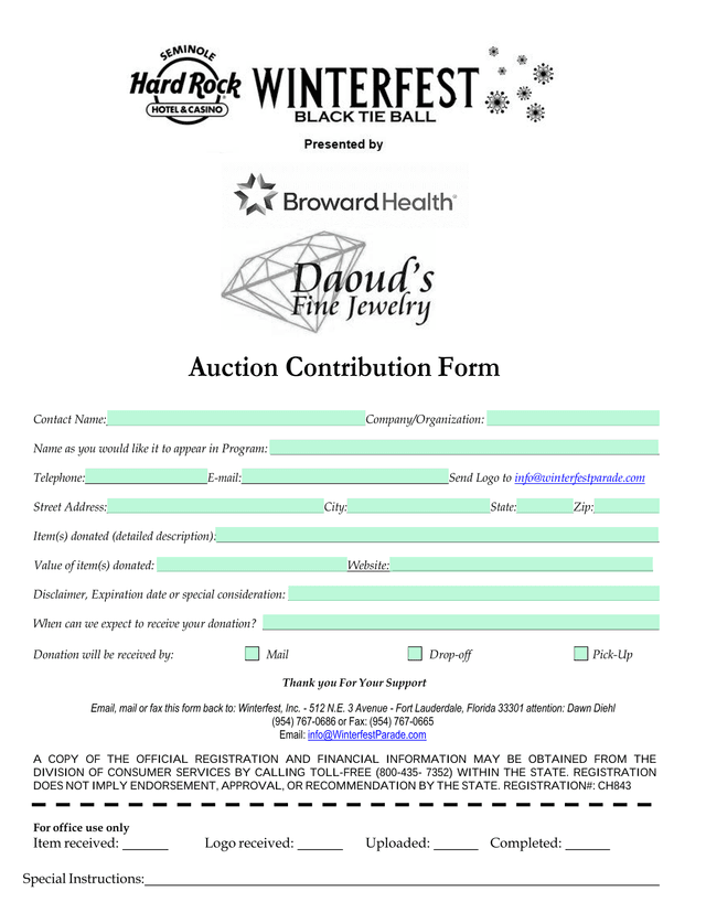 Auction Contribution Form screenshot