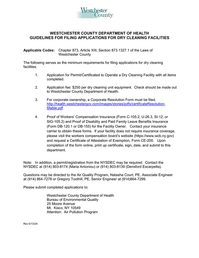 Guidelines For Filing Applications For Dry Cleaning Facilities screenshot
