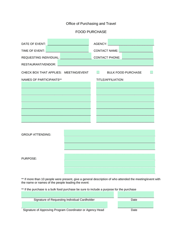 Food Purchase Form screenshot