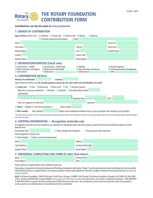 THE ROTARY FOUNDATION CONTRIBUTION FORM screenshot