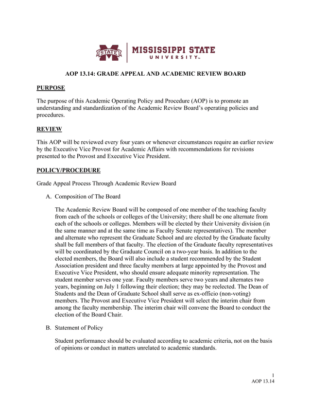 AOP 13.14 Grade Appeal And Academic Review Board screenshot