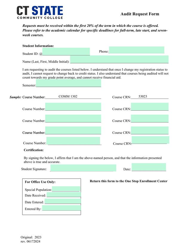 Audit Request Form screenshot