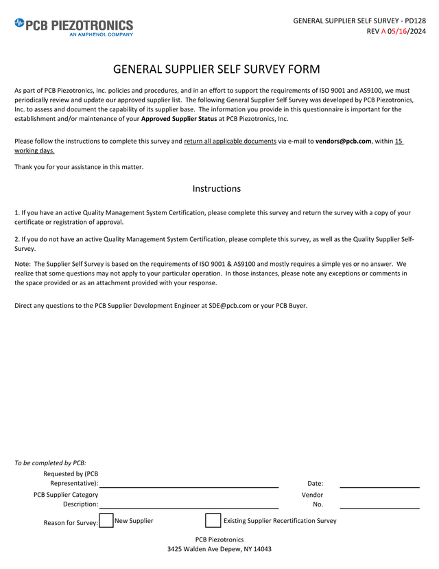 GENERAL SUPPLIER SELF SURVEY   PD128 screenshot